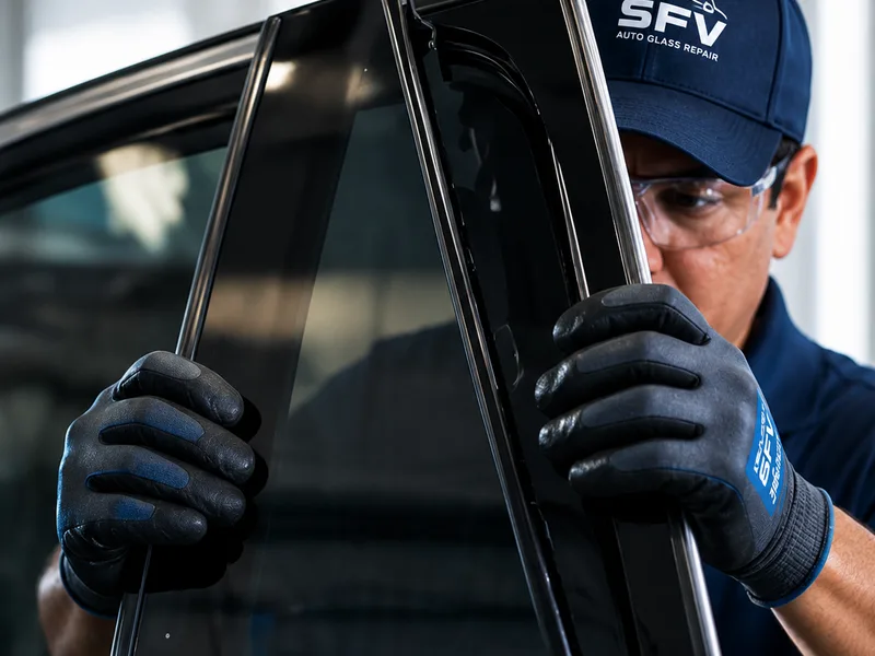 Auto Glass of OC technician installing a door window